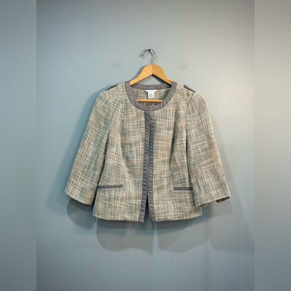 Cream/Green Liz Claiborne Collarless Jacket Size S EUC - Picture 4 of 6